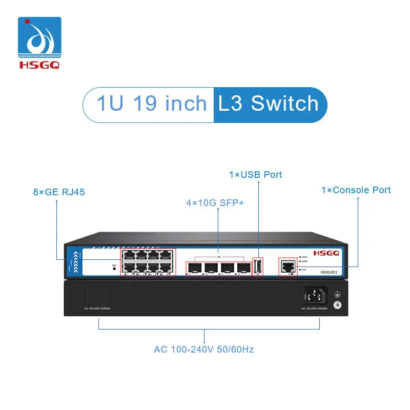 Sfp+ 10G Managed Switch 8 Port - 2026/HSGQ-5512 12-portowy przełącznik światłowodowy z 8*GE